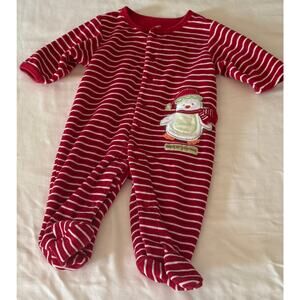 Carter’s 3 Months Sleeper Red / White stripe penguin applique, soft velour snaps